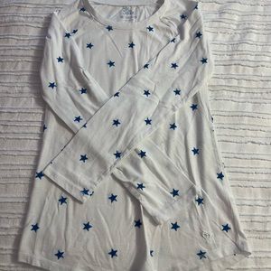 Justice brand, size youth 10, white long sleeve with blue stars
